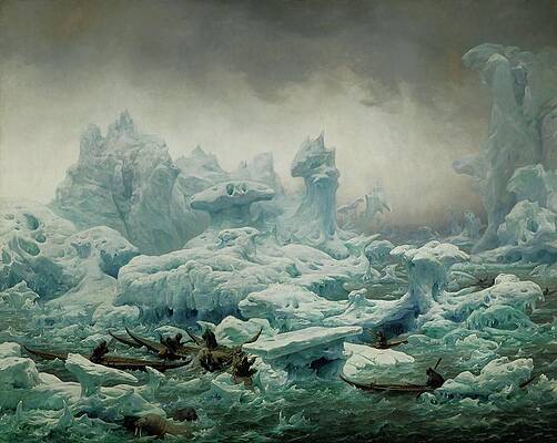 Wall Art - Painting - View of the Polar Sea,Greenlanders hunting walrus. Canvas, 130 x 163 cm Inv. M.D. 1450. by Francois-auguste Biard