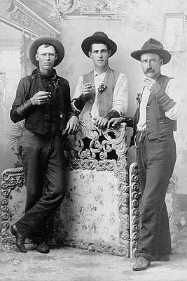 Vintage Image Of Cowboys Drinking And Print by Thinkstock Images