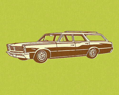 Wall Art - Drawing - Vintage Station Wagon on Green Background by CSA Images