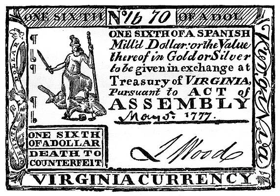 Wall Art - Drawing - Virginia Paper Money, 1777 C1880 by Print Collector