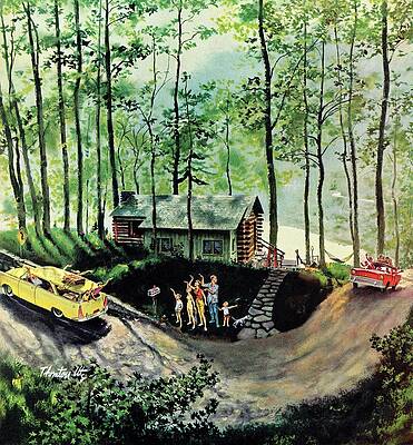 Wall Art - Drawing - Visitors To Cabin In The Woods by Thornton Utz