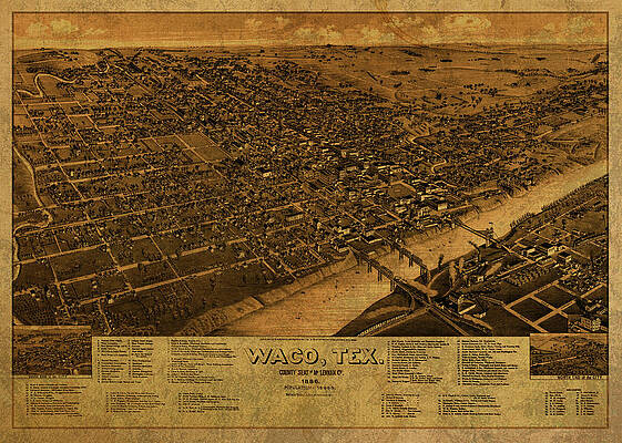 Wall Art - Mixed Media - Waco Texas Vintage City Street Map 1886 by Design Turnpike