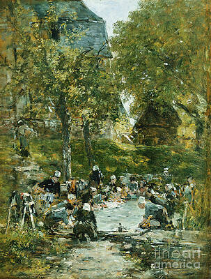 Wall Art - Painting - Washers On The Bank Of The River; Laveuses Au Bord De La Riviere, C.1877-1881 by Eugene Louis Boudin