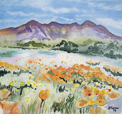 Wall Art - Painting - Watercolor - Desert Poppy Landscape by Cascade Colors