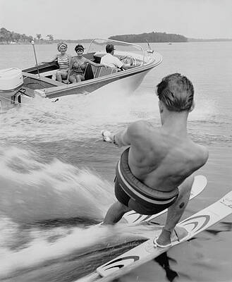 Waterskier And Towboat Print by Archive Photos