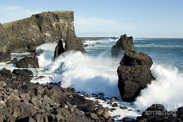 Wall Art - Photograph - Waves Crashing Against Basalt Rocks by Science Photo Library