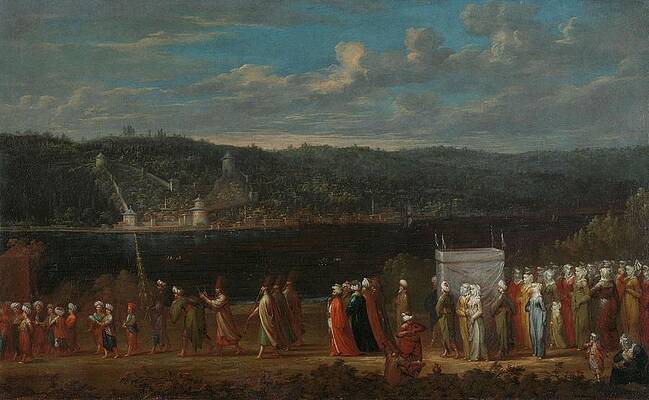 Wall Art - Painting - Wedding procession on the Bosphorus. Turkse bruiloft. by Jean Baptiste Vanmour