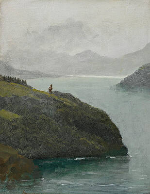 Western Lake Scene Print by Albert Bierstadt