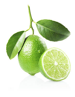 Wall Art - Photograph - Whole And Half Lime With Leaves by Lauren Burke