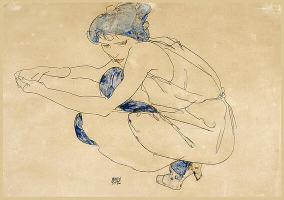 Woman Crouching Print by Egon Schiele