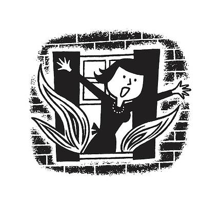 Wall Art - Drawing - Woman screaming for help through window of burning building by CSA Images