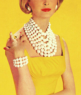 Wall Art - Drawing - Woman Wearing Jewelry and a Yellow Dress by CSA Images