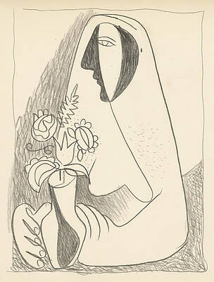 Wall Art - Painting - Woman With A Bouquet In A Vase by Mikul Galanda