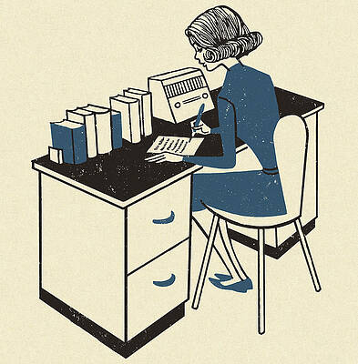 Wall Art - Drawing - Woman Working at a Desk by CSA Images