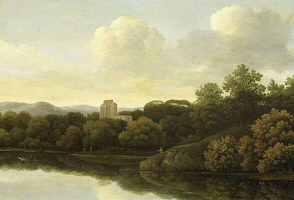 Wall Art - Painting - Wooded Landscape with River. by Johan de Lagoor -attributed to-