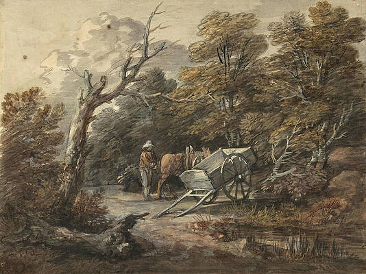 Wall Art - Painting - Woodland Scene with a Peasant, a Horse, and a Cart. by Thomas Gainsborough