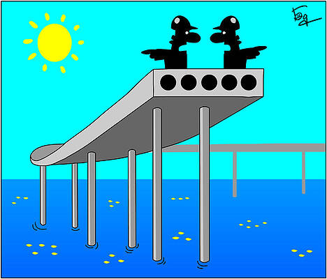 Wall Art - Drawing - Workers Lose Their Way While Building A Bridge by Dmitry Bandura