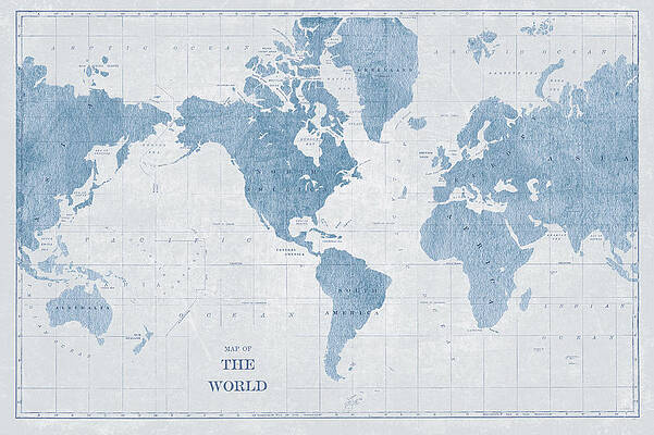 Wall Art - Painting - World Map White And Blue by Sue Schlabach