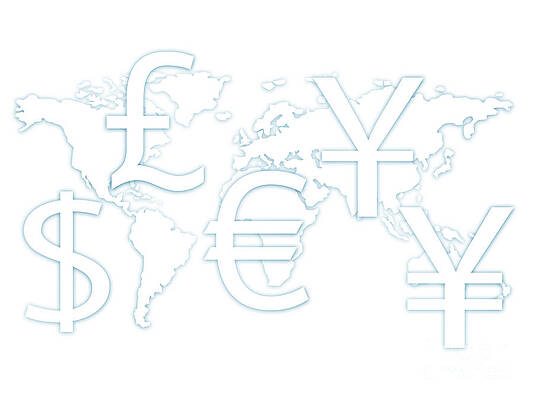 Wall Art - Photograph - World Map With Currency Symbols by Science Photo Library