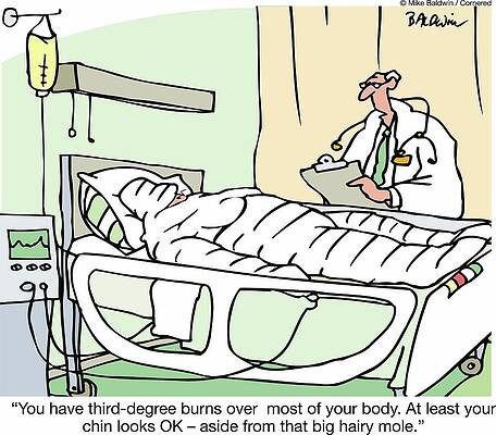 Wall Art - Drawing - You Have Third-degree Burns Over  Most Of Your Body by Mike Baldwin