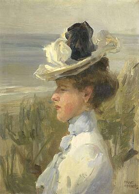 Wall Art - Painting - Young Woman, Gazing at the Sea. A Young Woman looking out over the Sea. by Isaac Israels -1865-1934-