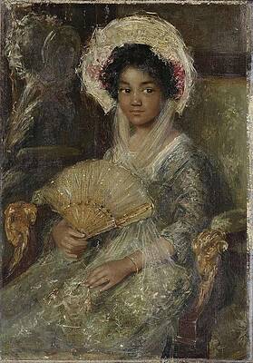 Wall Art - Painting - Young Woman with a Fan. by Simon Maris -1873-1935-