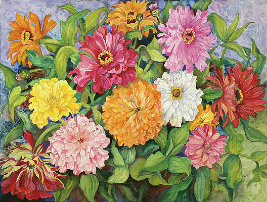 Heirloom Zinnias 8x10 canvas in a painted frame