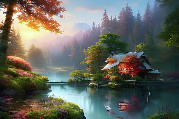 Wall Art - Mixed Media - 077 -DEK- Cabin on beautiful mountain lake - 1795_13.9x-ed1-3840px X 2560px by Donald Keith