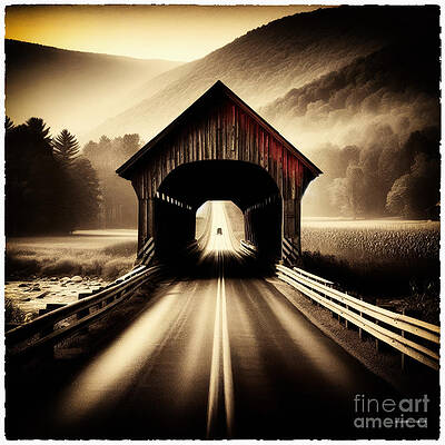 Wall Art - Digital Art - AI-generated covered bridge over stream #1 by Eric Killorin