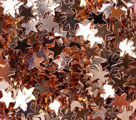 Wall Art - Photograph - Beautiful Christmas light background. Abstract glitter bokeh and scattered sparkles in gold, on black #1 by Anastasy Yarmolovich