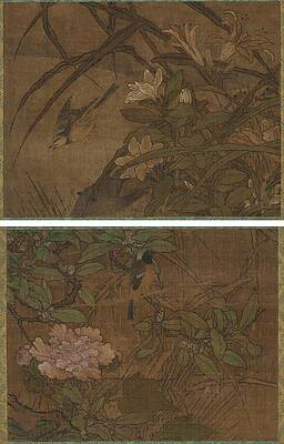 Wall Art - Painting - Birds and Flowers by attributed to Sesshu Toyo Xue Zhou Deng Yang