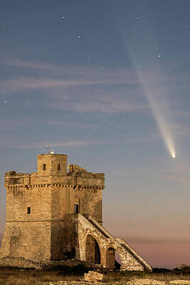 Wall Art - Photograph - Comet Tsuchinshan-ATLAS C2023 A3 Appears Over Torre Squillace, Italy #1 by Manuel Romano