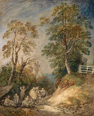 Country Lane with Gypsies Resting Print by Thomas Gainsborough