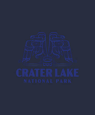Crater Lake National Park Retro Bird Wordmark Blue   by Sibainu