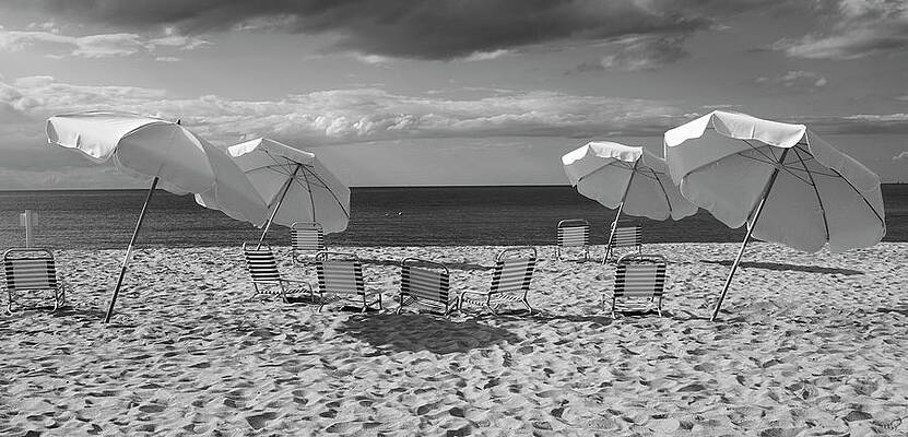 Wall Art - Photograph - Deck chairs and beach umbrellas on the beach, Jetties Beach, Nantucket, Massachusetts, USA #1 by Panoramic Images