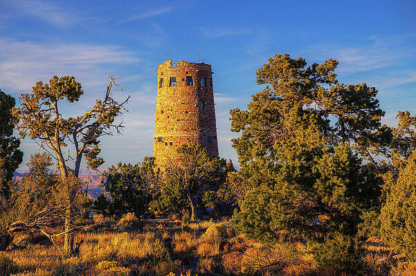Wall Art - Photograph - Desert View Watchtower at Grand Canyon South Rim during sunset in Arizona, USA #1 by Miroslav Liska