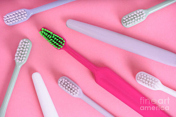 Wall Art - Photograph - Different pastel tooth brushes pattern on color background. Many #1 by Jelena Jovanovic