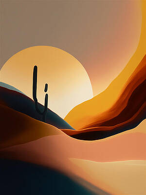 Golden Hour in Desert, Abstract, Digital Art by David Danji