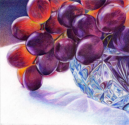 Wall Art - Drawing - Grapes in Crystal Bowl by Valentina Gatewood