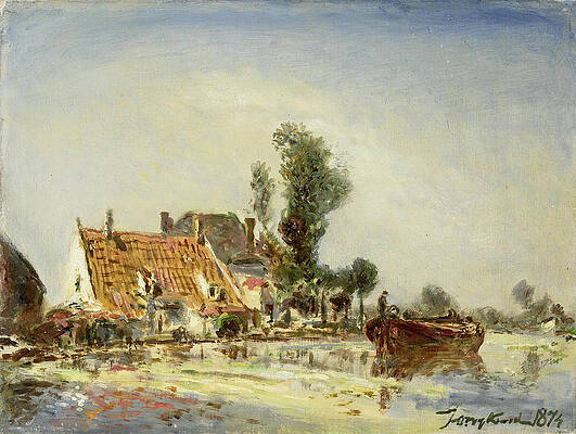 Houses on a Waterway near Crooswijk by Johan Barthold Jongkind Houses on a Waterway near Crooswijk by Johan Barthold Jongkind