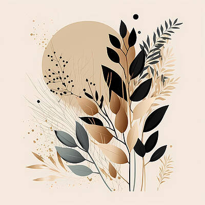  Digital Art - Leafs and Shapes in minimalist Boho Style #1 by Dave Bakker