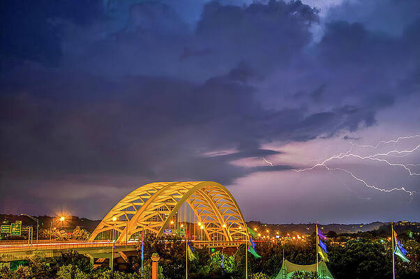 Wall Art - Photograph - Lightning Over The Big Mac Bridge Cincinnati Ohio  - Daniel Carter Beard Bridge #1 by Dave Morgan