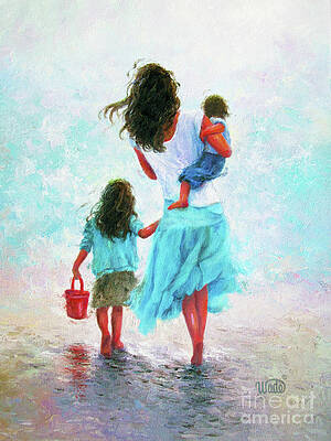 Beach Mom Son Paintings Pixels