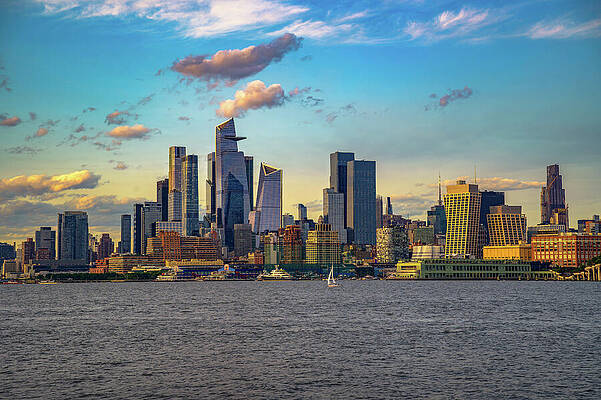 Wall Art featuring the photograph New York City Skyline With Hudson Yards District At Sunset #1 by Miroslav Liska
