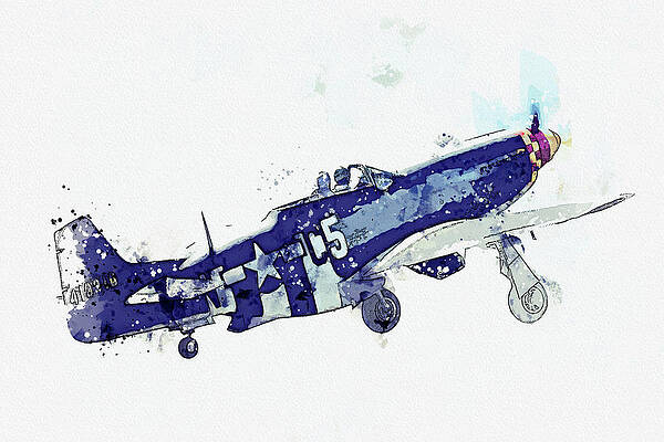 North American P-D Mustang FG USAAF Frenesi Vintage Aircraft - Classic War Birds - Planes watercolor by Celestial Images North American P-D Mustang FG USAAF Frenesi Vintage Aircraft - Classic War Birds - Planes watercolor by Celestial Images
