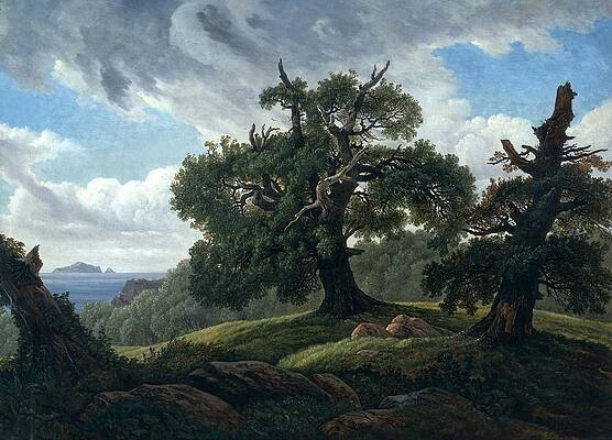 Wall Art - Painting - Oak Trees by the Sea by Carl Gustav Carus