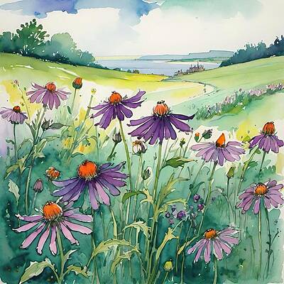 Wall Art - Digital Art - Purple Wildflowers #1 by Bonnie Bruno