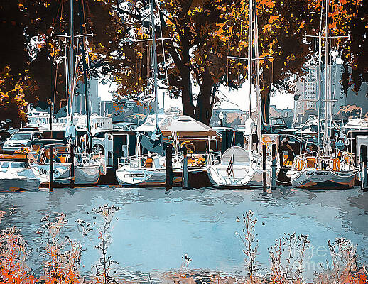 Wall Art - Digital Art - Sailboats In Dock #1 by Phil Perkins