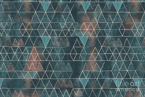 Wall Art - Painting - Seamless Retro Triangles Batik Surface Pattern Design On Weathered Boho Textured Linen A Trendy Tileable Abstract Geometric Hexagon Shibori Textile For Interior Decor And Fashion #1 by N Akkash