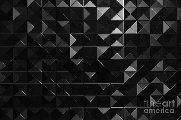 Wall Art - Painting - Seamless Rich Luxe Black Triangle Mosaic Pattern Backdrop Tileable Dark Charcoal Grey Low Poly Twinkling Geometric Polygon Background Texture With Copy Space 8k Desktop Wallpaper 3d Rendering #1 by N Akkash